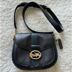 Coach Logo Shoulder Bag Pochette C3241 Black Leather, Used Great Condition